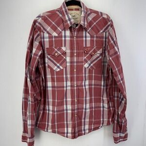 Hollister XL Plaid Western Cowboy Pearl Snap Long Sleeve Cotton Shirt Americana